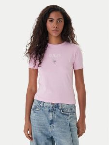 Guess Jeans T-Shirt W6RI15 J1314 Różowy Regular Fit. Czerwone t-shirty Guess Jeans, l, z aplikacjami, z bawełny, bez kołnierzyka, bez ramiączek. Za 129,99 zł.