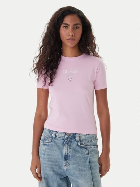 Guess Jeans T-Shirt W6RI15 J1314 Różowy Regular Fit. Czerwone t-shirty Guess Jeans, s, z aplikacjami, z bawełny, bez kołnierzyka, bez ramiączek. Za 119,99 zł.