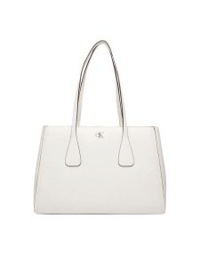 Calvin Klein Torebka Ck Medium Work Tote LV04F3442G Biały. Białe torebki klasyczne Calvin Klein, bez wzorów, ze skóry, bez dodatków. Za 649,99 zł.
