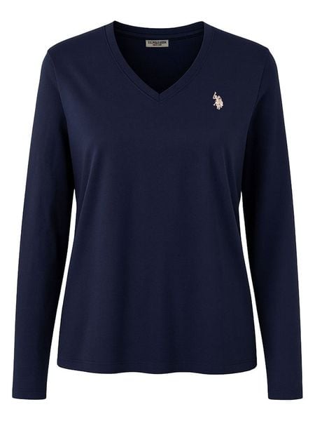 U.S. Polo Assn. Koszulka w kolorze granatowym rozmiar: M. Niebieskie bluzki U.S. Polo Assn., m, bez wzorów, bez kołnierzyka, bez ramiączek. Za 113,36 zł.