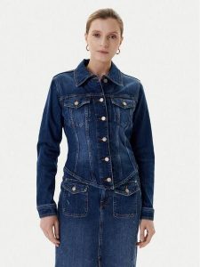 Guess Kurtka jeansowa W5YN49 D5QP4 Granatowy Regular Fit. Niebieskie kurtki Guess, l, z aplikacjami, z bawełny, bez kaptura. Za 399,99 zł.