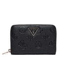 Guess Portfel w kolorze czarnym - 14 x 9.5 cm rozmiar: onesize. Czarne portfele Guess, z aplikacjami, z materiału. Za 225,57 zł.