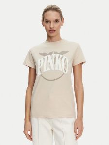 PINKO T-Shirt Start 101752 A2CT Beżowy Regular Fit. Brązowe t-shirty Pinko, l, bez wzorów, z bawełny, bez kołnierzyka, bez ramiączek. Za 219,99 zł.