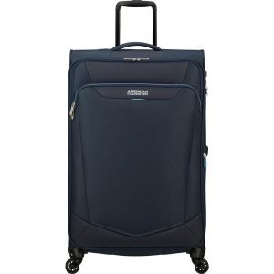 Walizka na 4 kółkach American Tourister Summerride L EXP TSA. Niebieskie walizki AMERICAN TOURISTER, bez wzorów. Za 594,30 zł.