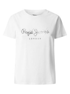 Pepe Jeans Koszulka "Leticia" w kolorze białym rozmiar: L. Białe bluzki Pepe Jeans, l, bez wzorów, z bawełny, bez kołnierzyka, bez ramiączek. Za 116,45 zł.