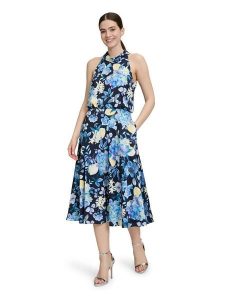 Vera Mont Sukienka w kolorze granatowo-błękitnym rozmiar: 40. Niebieskie sukienki Vera Mont, bez wzorów, bez kołnierzyka, bez ramiączek, midi, rozkloszowane. Za 260,99 zł.