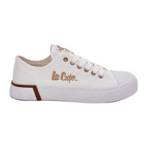 Trampki Materiałowe Damskie Lee Cooper LCW-25-31-3428L Białe. Białe trampki bez wzorów, z gumy, bez zapięcia. Za 173,90 zł.