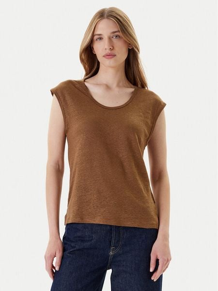 United Colors Of Benetton T-Shirt 37UJE16B1 Brązowy Regular Fit. Brązowe t-shirty United Colors of Benetton, s, bez wzorów, ze lnu, bez kołnierzyka, bez ramiączek. Za 75,99 zł.