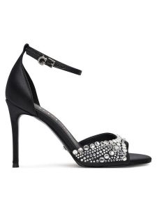 Guess Sandały FLPKBB SAT03 Czarny. Czarne sandały Guess, z aplikacjami, z materiału, bez obcasa, na szpilce, bez zapięcia. Za 469,99 zł.
