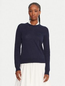 Lacoste Sweter AF4145 Granatowy Regular Fit. Niebieskie swetry klasyczne Lacoste, z bawełny, bez kołnierzyka. Za 599,99 zł.