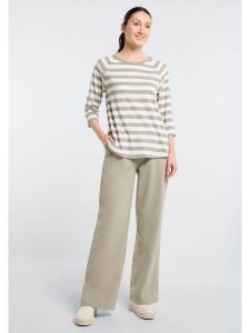 ELBSAND Koszulka "Celin" w kolorze beżowo-białym rozmiar: S. Białe bluzki ELBSAND, s, bez wzorów, z bawełny, bez kołnierzyka, bez ramiączek. Za 104,99 zł.