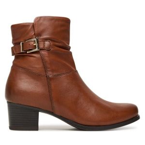 Botki Caprice. Brązowe botki Caprice, bez wzorów, bez obcasa, na słupku, bez zapięcia. Za 529,99 zł.