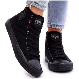 Damskie Klasyczne Wysokie Trampki Big Star T274033 Czarne. Czarne trampki bez wzorów, z gumy, bez zapięcia. Za 180,71 zł.