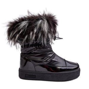 Damskie Śniegowce Z Futerkiem Czarne Big Star MM274379. Czarne buty zimowe z gumy, bez obcasa, na platformie, bez zapięcia. Za 265,79 zł.