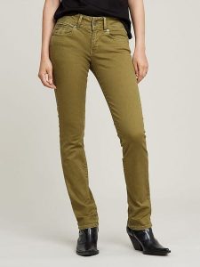 G-Star Dżinsy "Midge" - Slim fit - w kolorze khaki rozmiar: W27/L32. Brązowe jeansy G-Star, z aplikacjami, ze skóry. Za 228,38 zł.