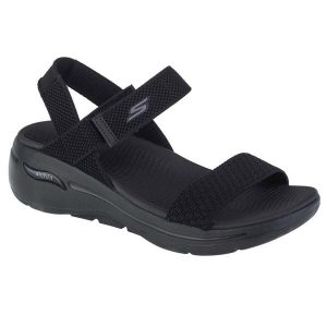 Sandały damskie, Go Walk Arch Fit Sandal - Polished. Czarne sandały Skechers, bez wzorów, bez obcasa, bez zapięcia. Za 279,99 zł.