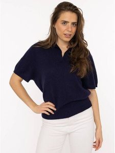 Zwillingsherz Koszulka polo w kolorze granatowym rozmiar: S. Niebieskie bluzki Zwillingsherz, s, bez wzorów, z kaszmiru, bez kołnierzyka, bez ramiączek. Za 347,99 zł.