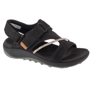 Sandały damskie, Terran 4 Backstrap W Sandal. Czarne buty trekkingowe Merrell, bez wzorów, bez obcasa, bez zapięcia. Za 363,00 zł.