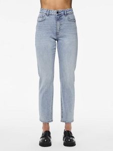 Pieces Dżinsy "Bella" - Tapered fit - w kolorze niebieskim rozmiar: W27/L30. Niebieskie jeansy Pieces, z aplikacjami, ze skóry, z podwyższonym stanem. Za 118,84 zł.