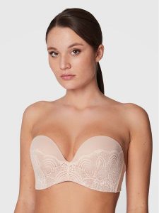 Wonderbra Biustonosz bardotka WB000BHO Beżowy. Brązowe biustonosze Wonderbra, bez wzorów, z syntetyku. Za 249,99 zł.