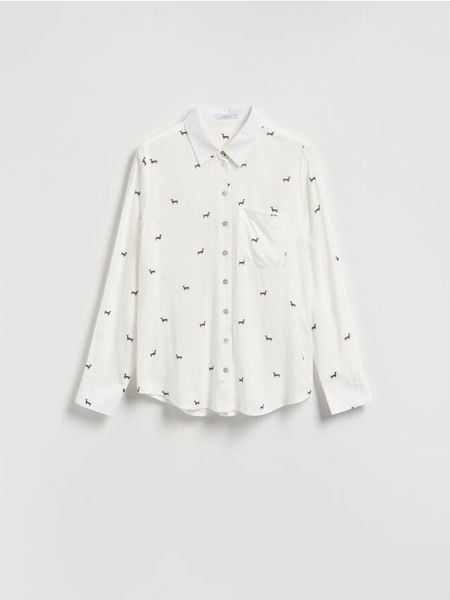 Wzorzysta koszula z wiskozy - ciemnobrązowy. Brązowe koszule Reserved, l, bez wzorów, z wiskozy, bez kołnierzyka, bez ramiączek. Za 89,99 zł.