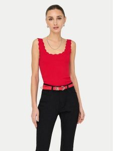JDY Top Nanna 15290585 Czerwony Slim Fit. Czerwone topy JDY, l, bez wzorów, z wiskozy, bez kołnierzyka, bez ramiączek. Za 69,99 zł.