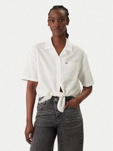 Tommy Jeans Koszula DW0DW22210 Biały Relaxed Fit. Białe koszule Tommy Jeans, xl, bez wzorów, z jeansu, bez kołnierzyka, bez ramiączek. Za 329,99 zł.