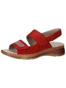 Ara Shoes Skórzane sandały w kolorze czerwonym na koturnie rozmiar: 39. Czerwone sandały Ara Shoes, bez wzorów, z otwartym noskiem, bez obcasa, na koturnie, bez zapięcia. Za 197,17 zł.