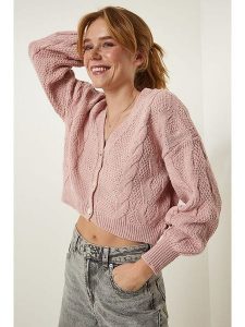 Happiness Istanbul Kardigan w kolorze jasnoróżowym rozmiar: S/M. Różowe kardigany Happiness Istanbul, ze splotem. Za 65,54 zł.