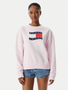 Tommy Jeans Bluza Wavy Flag DW0DW22742 Różowy jasny Boxy Fit. Czerwone bluzy Tommy Jeans, xs, bez wzorów, z bawełny, bez kaptura. Za 265,99 zł.