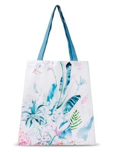 Descanso Shopper bag "Verdi" w kolorze biało-niebieskim - 40 x 45 cm rozmiar: 40x45 cm. Białe shopper bag Descanso, bez wzorów, z materiału, na ramię, bez dodatków. Za 48,28 zł.