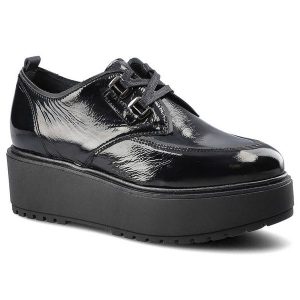 Czarne Półbuty Chebello Damskie Buty Na Platformie. Czarne półbuty CheBello, z aplikacjami, ze skóry, bez obcasa, na koturnie, bez zapięcia. Za 279,00 zł.