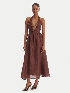 Bardot Sukienka koktajlowa Cavarly 60361DB Brązowy Regular Fit. Brązowe sukienki Bardot, bez wzorów, wizytowe, bez kołnierzyka, bez ramiączek. Za 694,99 zł.