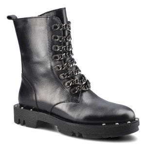 Czarne Botki Carinii Damskie Buty Z Łańcuchami. Czarne botki Carinii, z aplikacjami, ze skóry, bez obcasa, na obcasie, bez zapięcia. Za 449,00 zł.
