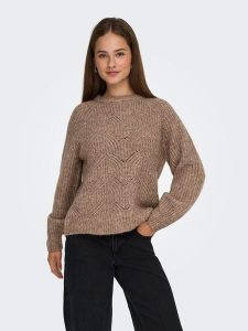 ONLY Sweter w kolorze jasnobrązowym rozmiar: XS. Brązowe swetry oversize ONLY, xs, bez wzorów, ze splotem, bez ramiączek. Za 83,22 zł.