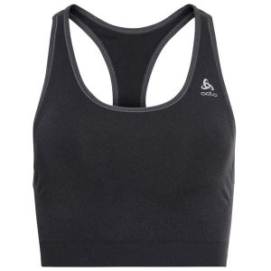 Biustonosz sportowy damski Odlo SEAMLESS MEDIUM z Ceramicool czarny. Czarne koszulki sportowe ODLO, bez wzorów, bez ramiączek. Za 161,99 zł.
