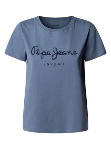 Pepe Jeans Koszulka "Val" w kolorze niebieskim rozmiar: L. Niebieskie bluzki Pepe Jeans, l, bez wzorów, z bawełny, bez kołnierzyka, bez ramiączek. Za 105,38 zł.