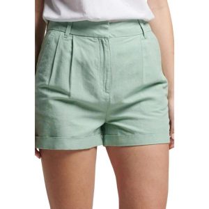 Spodenki sportowe damskie Superdry Studios Linen. Zielone spodenki sportowe Superdry, l, bez wzorów, z bawełny, trekkingowe. Za 165,00 zł.