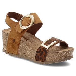 Brązowe Sandały Yokono Eleganckie Obuwie Damskie Panterka. Brązowe sandały Yokono, bez wzorów, z jeansu, bez obcasa, na koturnie, bez zapięcia. Za 279,00 zł.