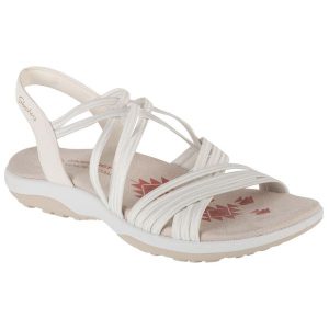 Sandały damskie, Reggae Slim - Sunnyside. Białe sandały Skechers, bez wzorów, z materiału, bez obcasa, bez zapięcia. Za 249,99 zł.