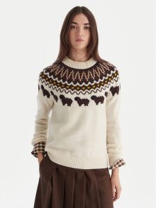 Hunter Sweter Ashie HARW0074251 Beżowy Regular Fit. Brązowe swetry klasyczne Hunter, l, z wełny, bez kołnierzyka. Za 529,99 zł.