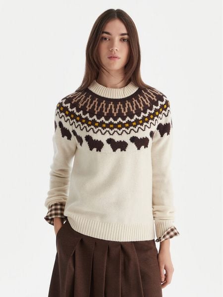 Hunter Sweter Ashie HARW0074251 Beżowy Regular Fit. Brązowe swetry klasyczne Hunter, xs, z wełny, bez kołnierzyka. Za 319,99 zł.