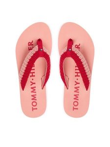 Tommy Hilfiger Japonki CROCHET SUMMER SANDA FW0FW09417 Różowy. Czerwone klapki TOMMY HILFIGER, bez wzorów, z materiału, bez obcasa. Za 169,99 zł.