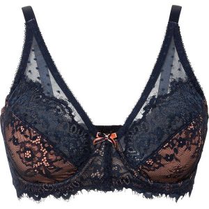 Biustonosz minimizer z delikatną koronką. Niebieskie biustonosze bonprix, bez wzorów, z koronki. Za 77,99 zł.