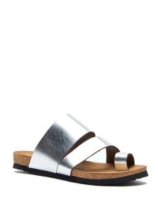 Comfortfusse Skórzane japonki w kolorze srebrnym rozmiar: 39. Szare klapki Comfortfüße, bez wzorów, ze skóry, z otwartym noskiem, bez obcasa. Za 204,95 zł.