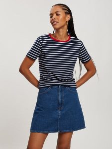 Cross Jeans Koszulka w kolorze granatowo-białym rozmiar: S. Białe bluzki Cross Jeans, s, bez wzorów, z jeansu, bez kołnierzyka, bez ramiączek. Za 61,46 zł.