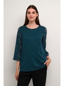 Kaffe Bluzka "Fika" w kolorze niebieskim rozmiar: XL. Niebieskie bluzki Kaffe, xl, bez wzorów, z koronki, bez kołnierzyka, bez ramiączek. Za 87,61 zł.