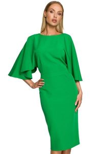 Sukienka elegancka ołówkowa z szerokimi rękawami zielona z pelerynką. Zielone sukienki Sukienki.shop, na komunię, m, bez wzorów, eleganckie, bez kołnierzyka, bez ramiączek, ołówkowe. Za 309,00 zł.