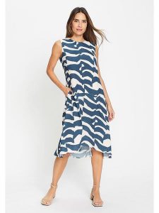 Olsen Sukienka w kolorze biało-granatowym rozmiar: 38. Białe sukienki Olsen, bez wzorów, bez kołnierzyka, bez ramiączek, midi. Za 174,43 zł.