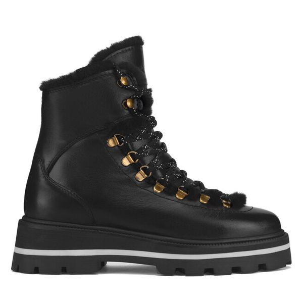 Trzewiki GINO ROSSI. Czarne botki Gino Rossi, bez wzorów, bez obcasa, na płaskiej podeszwie, bez zapięcia. Za 479,99 zł.